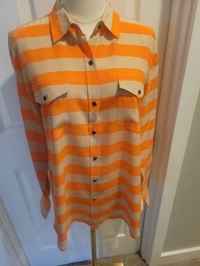 Fossil Orange and Cream Striped Button-Down Shirt